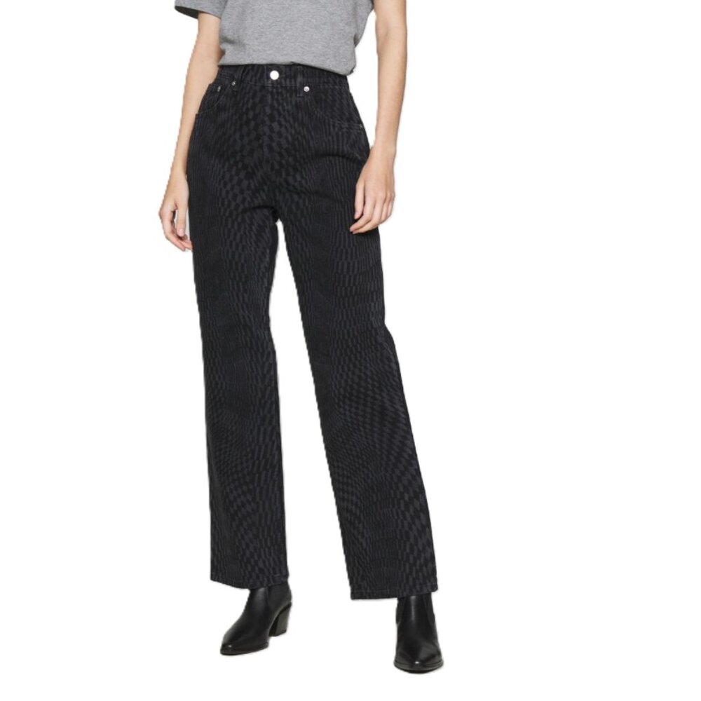 Topshop 90s Straight Jeans High Rise Black Warp Print W 28 L 30 Denim Grunge